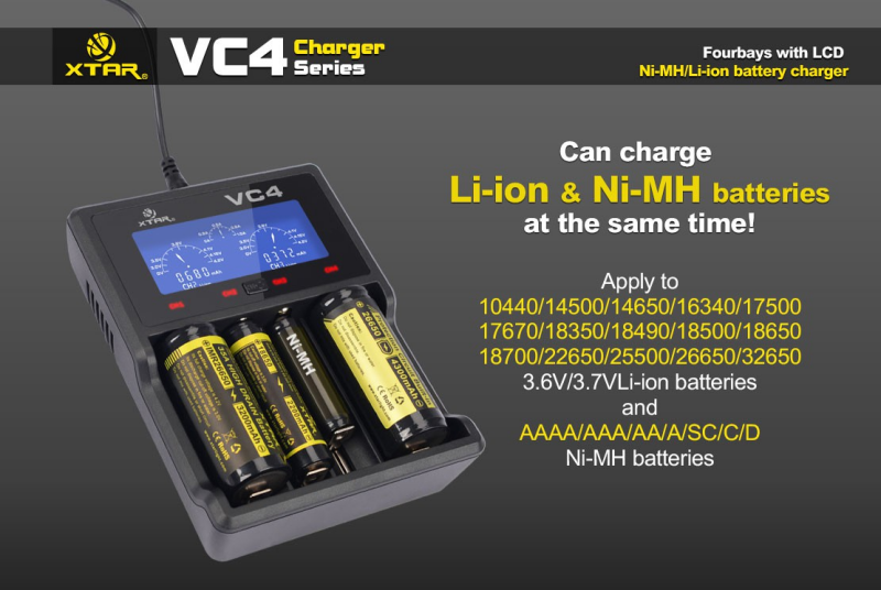 Xtar VC4 - Ladegerät für Li-Ion 3,6V - 3,7V und...